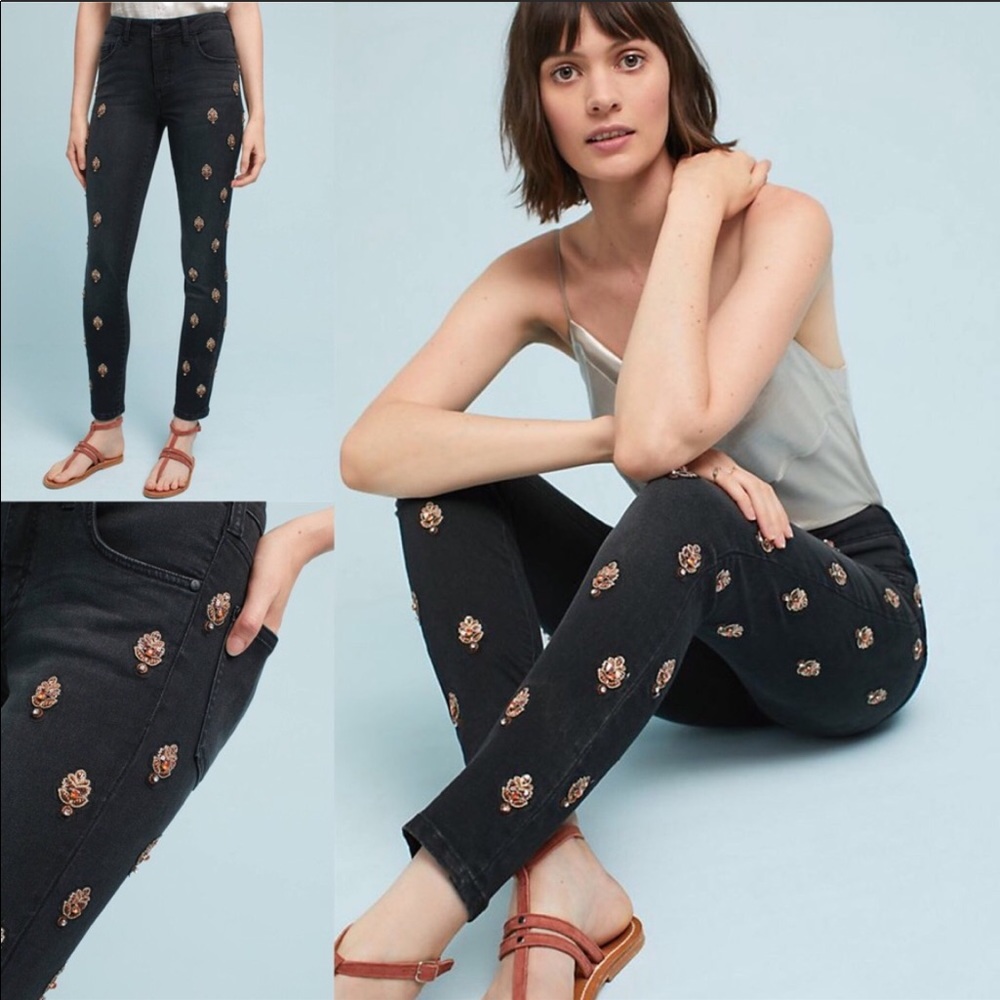 Anthropologie Pilcro Embellished Black Skinny Jean